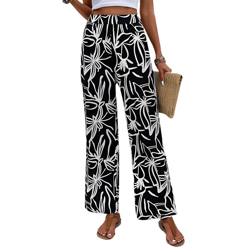Summer Women's Pant Casual Printed Trousers Holiday Style Straight Pants