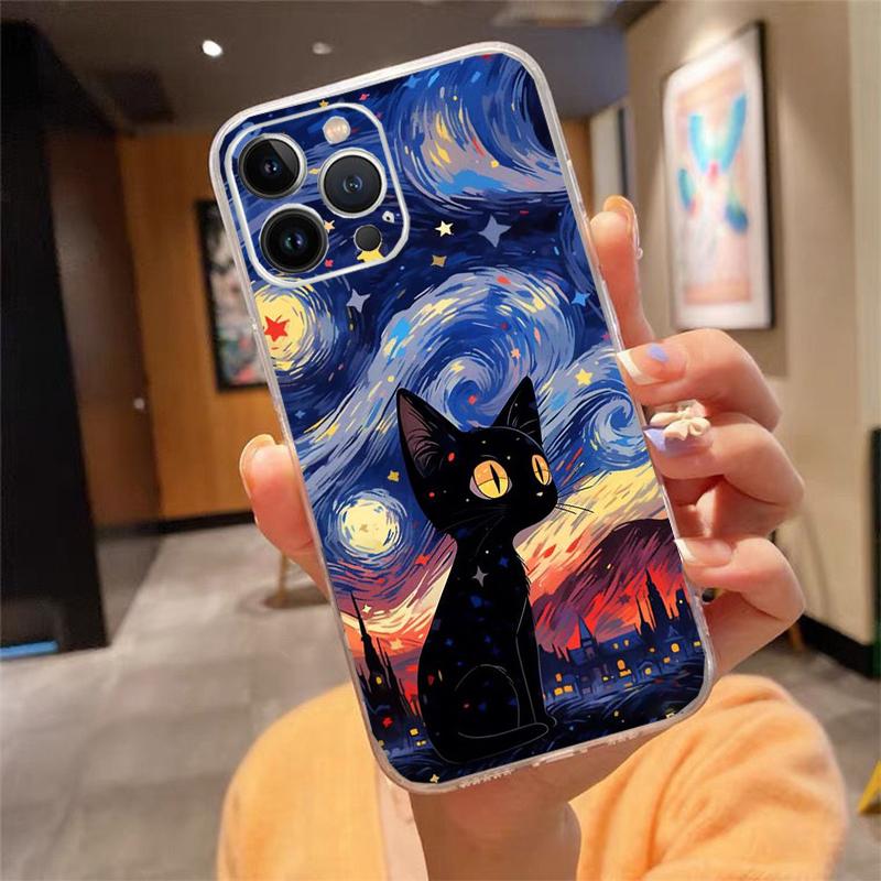 Phone Case For Iphone 17 Pro Max Air 16 15 14 13 Pro Max 15 16 Pro 15Plus Cat Starry Night Van Gogh