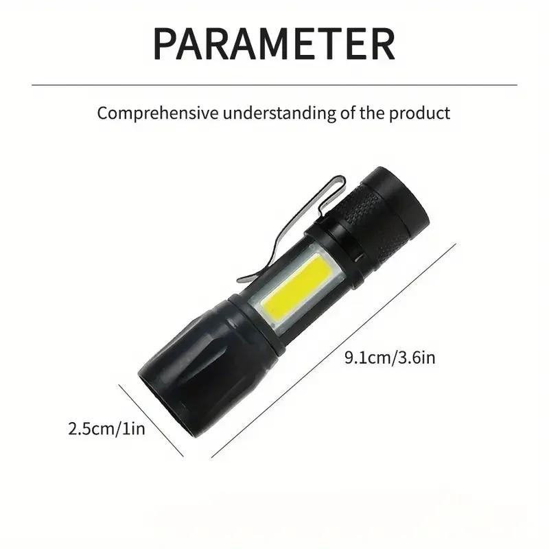 Powerful Mini LED Flashlight COB + XPE Zoom Torch Built In Battery USB Rechargeable With Pen Clip Outdoor Camping Emergency Lamp