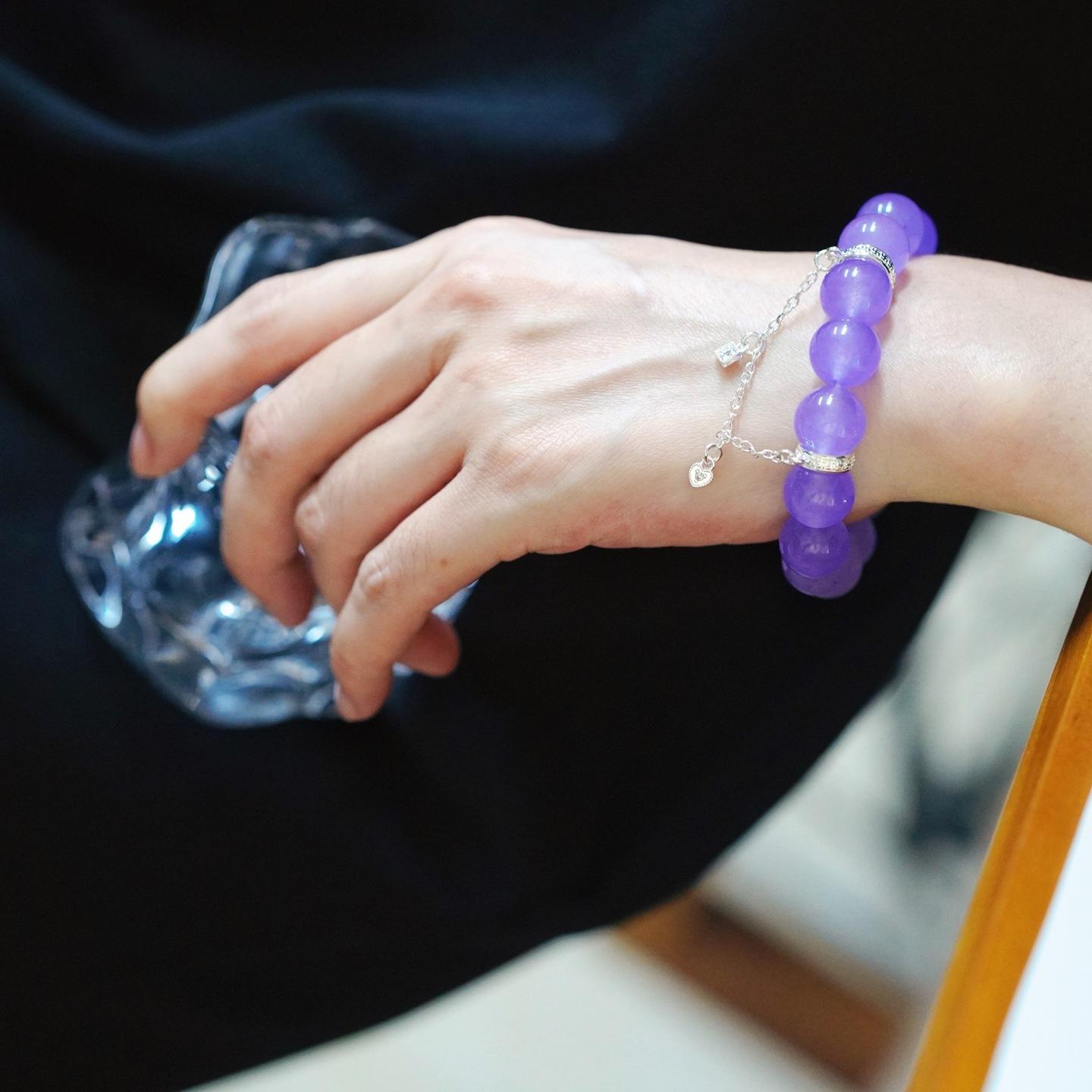 12Mm Violet Emerald Quartzite Fringed Bracelet Bracelet