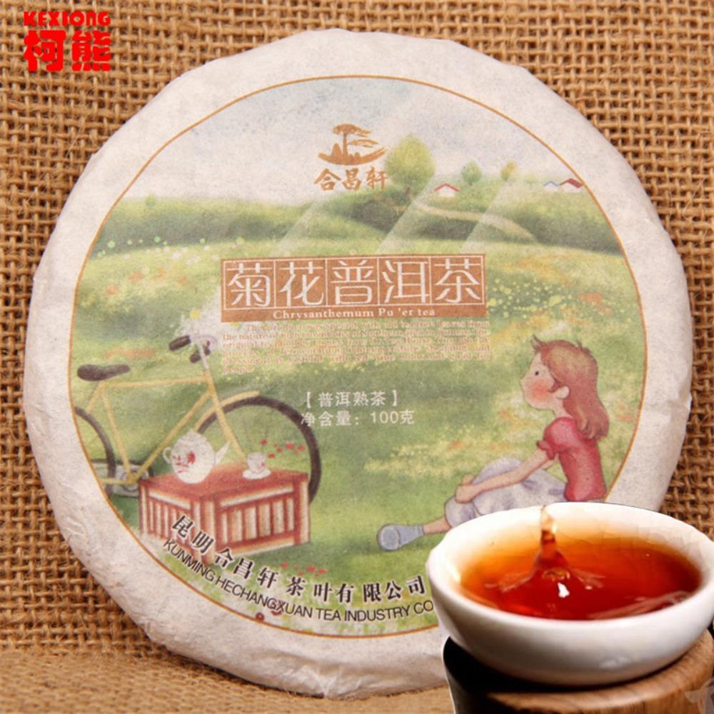100g Yunnan Pu-er Ripe Tea Chrysanthemum Flavor China Black Puer