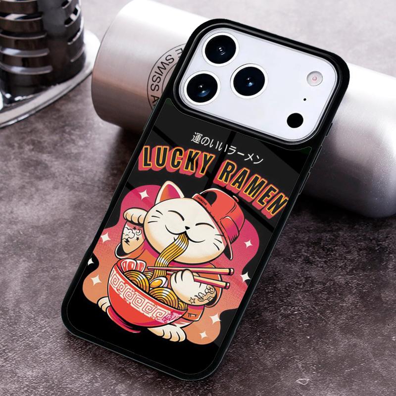 Neko Ramen Japan Cat Anime Phone Case for iPhone 17 16 15 Pro Max Air 14 13 12 11 Plus Shockproof Capa Cover