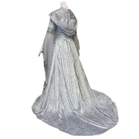 Hooded Medieval Retro Wedding Dress: Waist-Cinching, Women's Cosplay Costume for Halloween