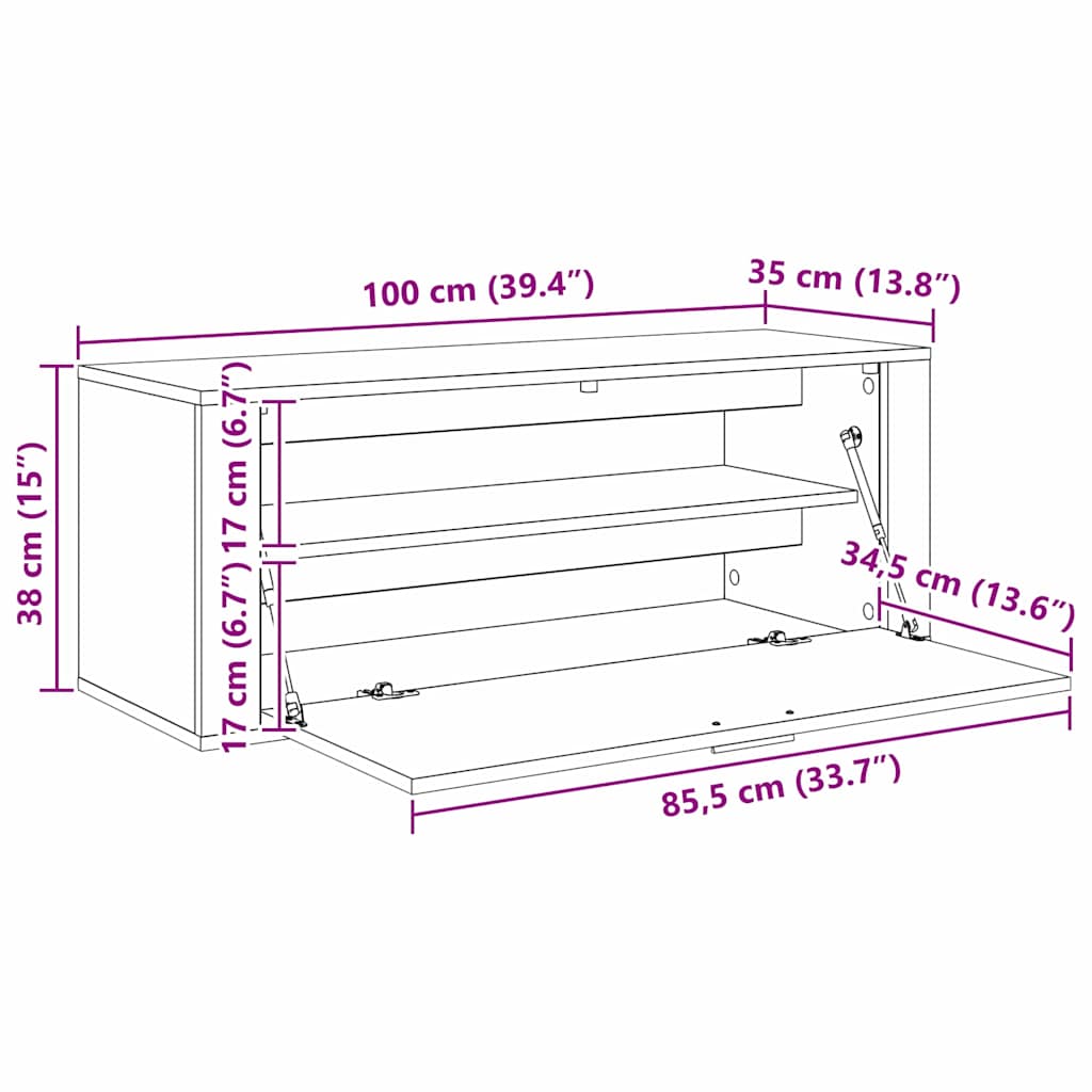 Shoe Cabinet with Shelf Black Oak Effect 100 X 35 X 38 Cm