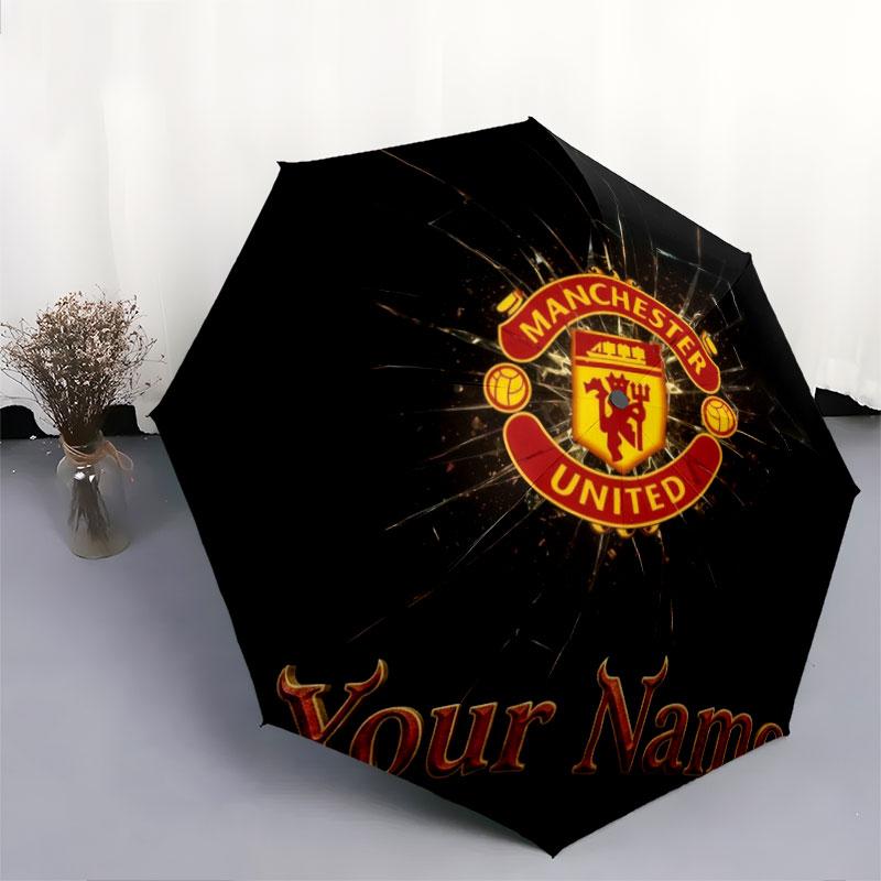 1 PC Automatic Folding Umbrella - Manchester United F Custom Name Pattern, Portable & Foldable Design with 8 Ribs, Christmas Birthday Gifts