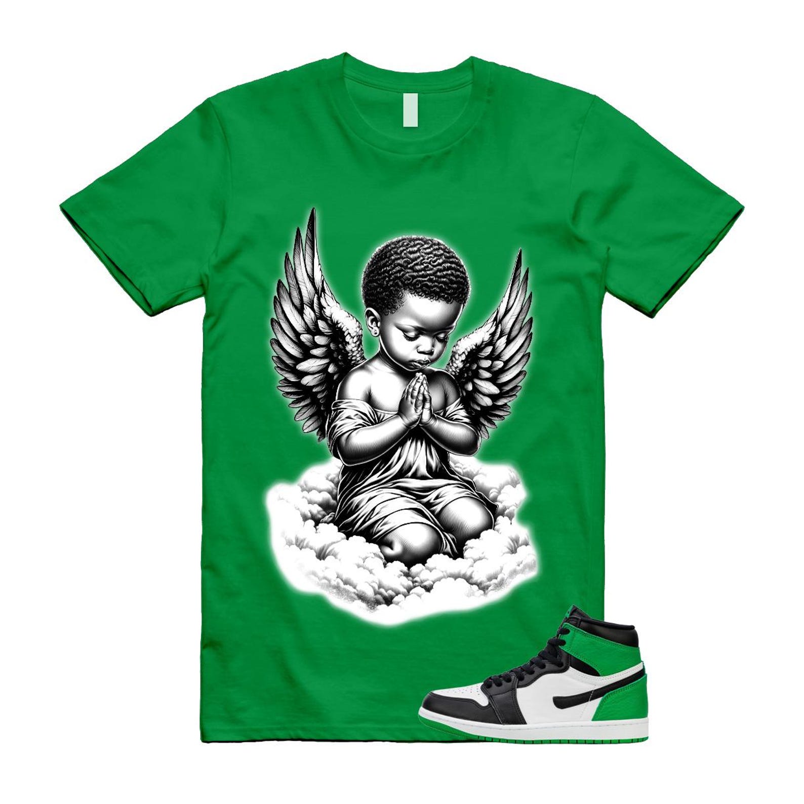 1 Lucky Green White Black High T Shirt Match ANGEL 4XL
