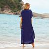 Navy Blue Rayon Embroidered Loose-Fit Beach Dress - Plus Size Cover-Up