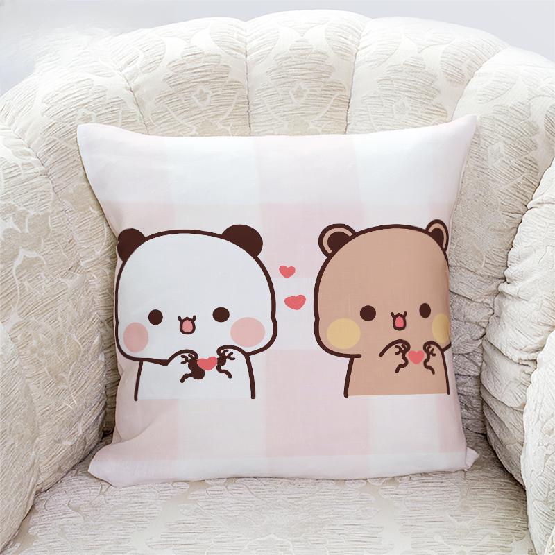 Niedliche Panda Bubu und Dudu Druck Kissenbezüge Heimdeko Kawaii Cartoon Animation Sofakissenbezug Schlafzimmerzimmer Kissenbezüge