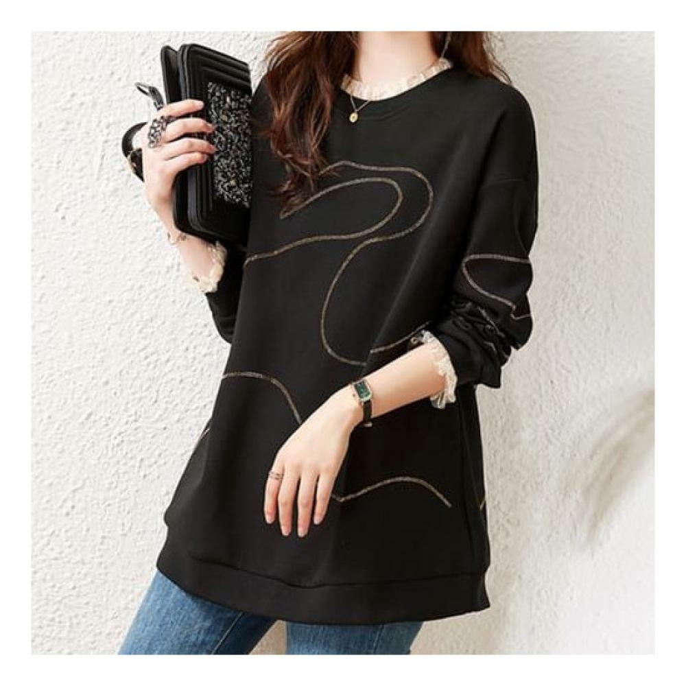 Navava Women S Vintage beadS Frill Long Sleeve SweatShirt Nb1813