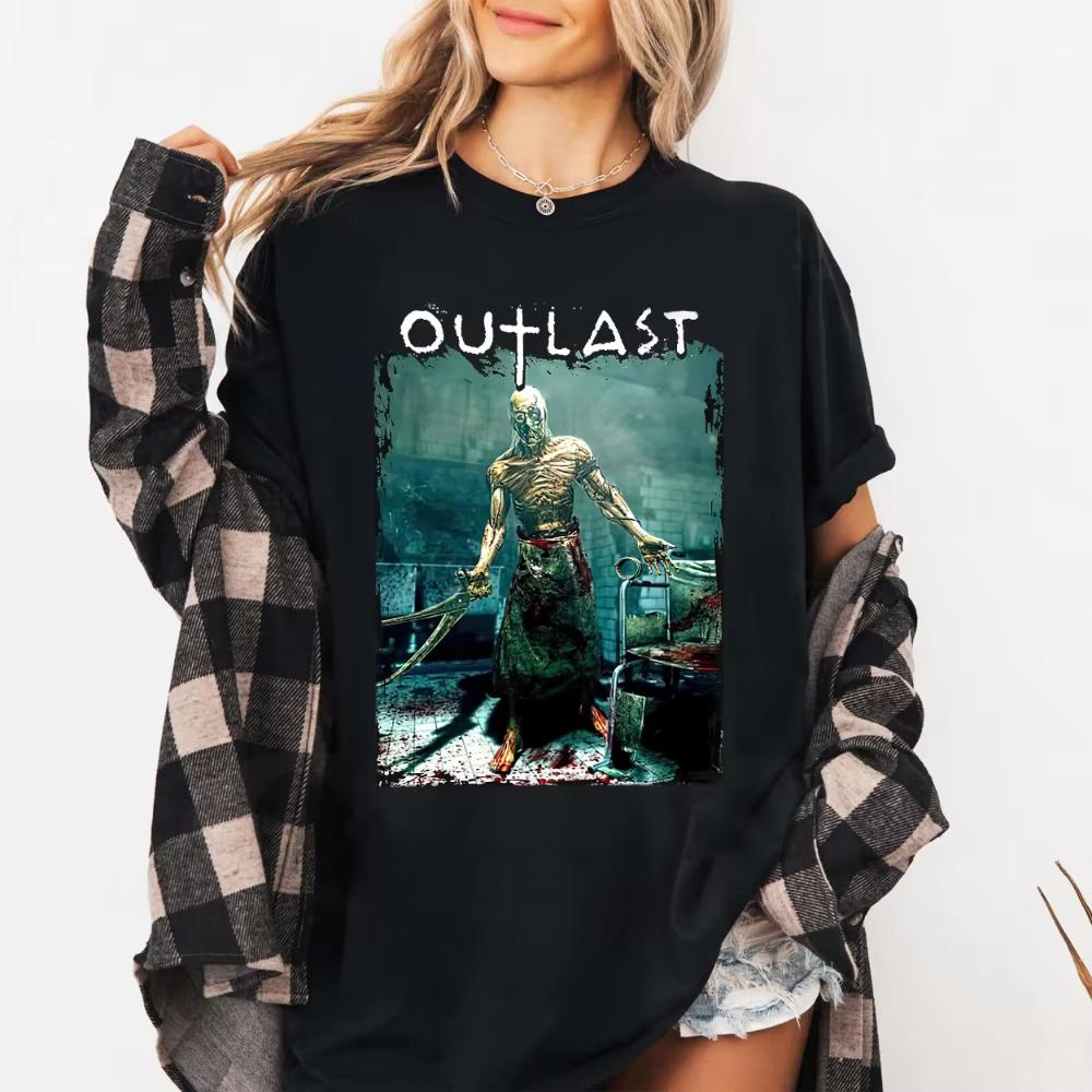 

2026 Outlast Horror Game TShirt Scary Survival Gamer Tee Clothing Graphic Short Sleeve Shirt Unisex Unisex Women AllSeason S
