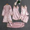 Spring and Summer Pajamas with Chest Cushion, European and American Plus Size Gold Border Women's Five Piece Thin Home Suit