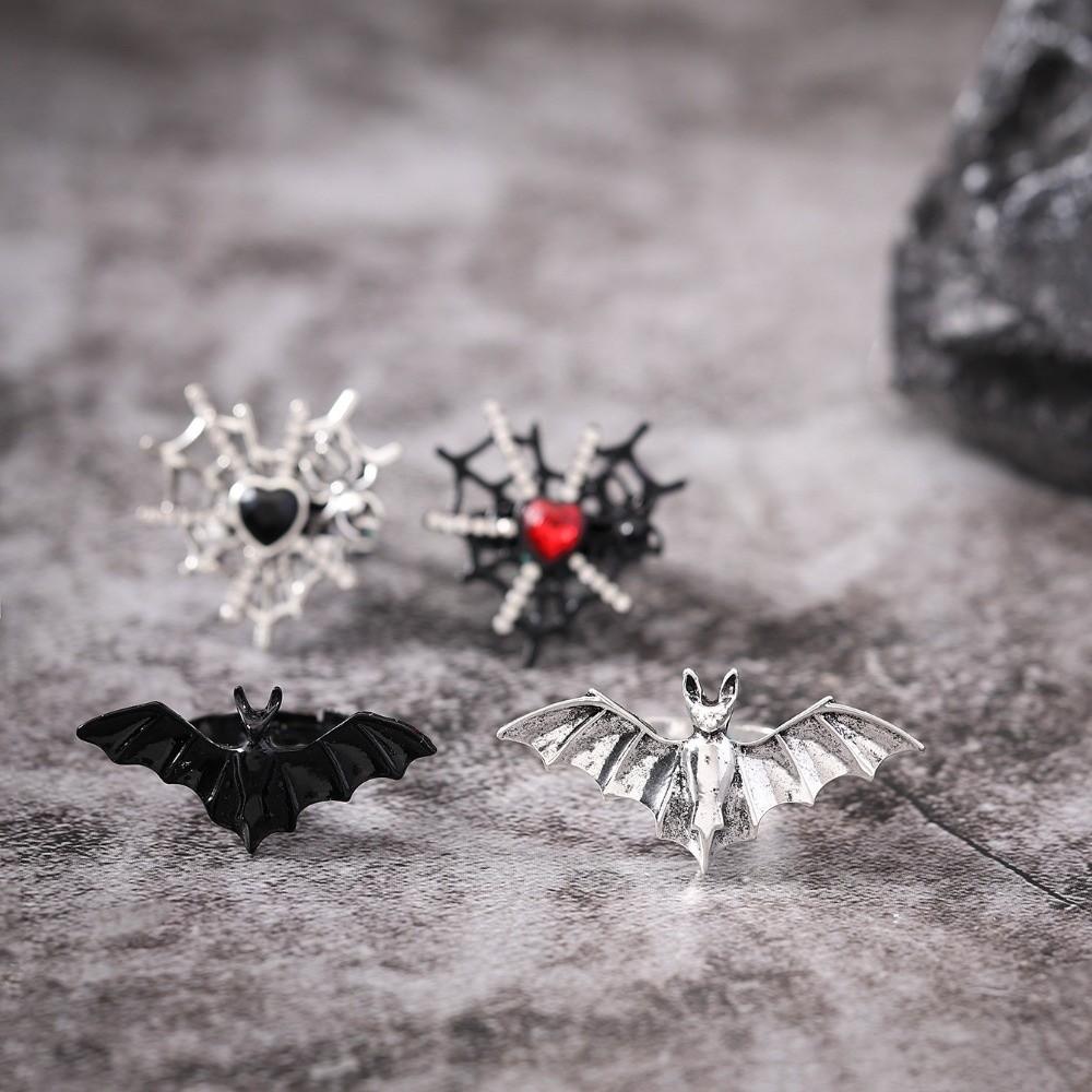 Zinc Zinc Alloy Spider Web Heart Ring Dark Fashion Halloween Opening Ring Exquisite Gothic Bat Ring Party