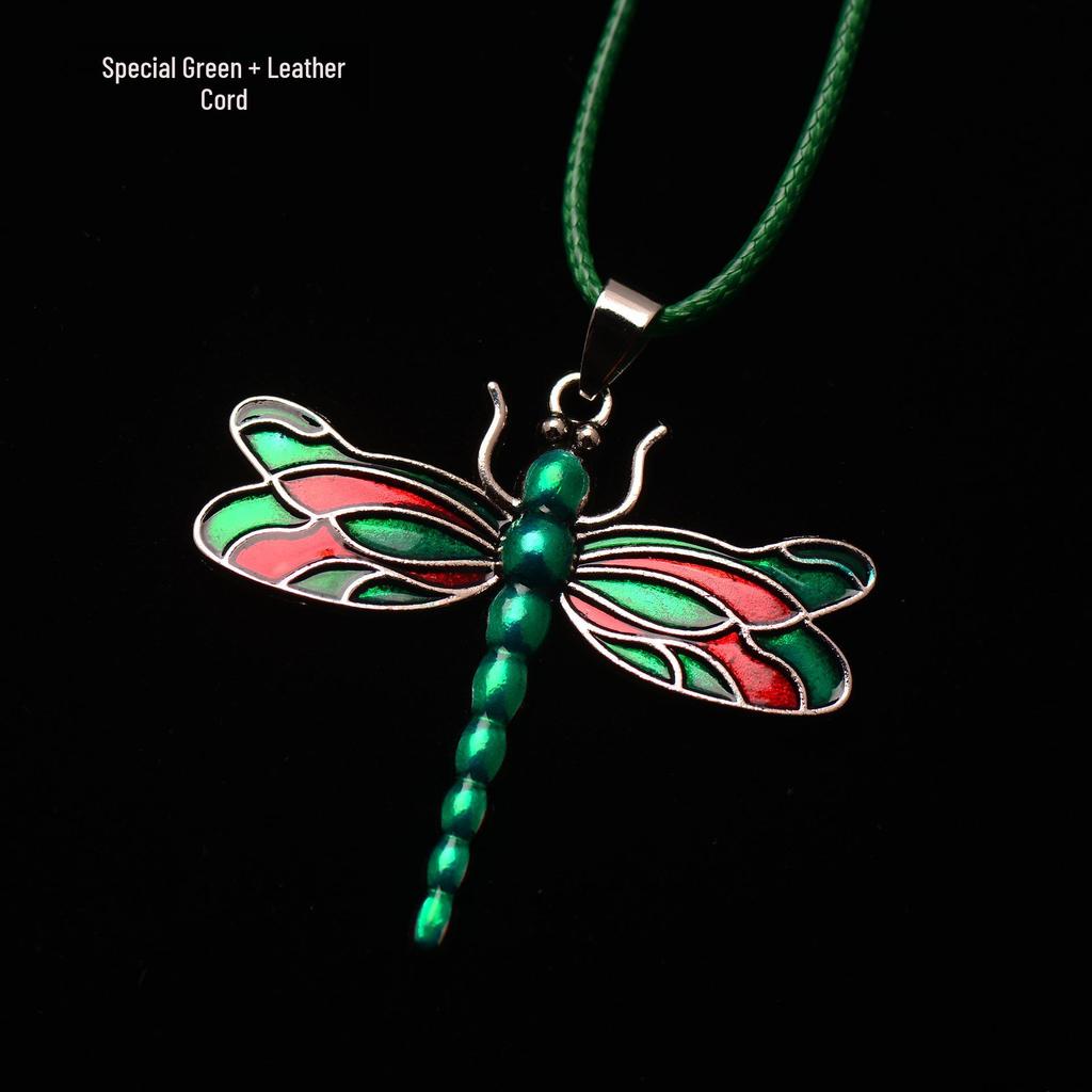 Silver Dragonfly Necklace with Luminous Butterfly - Retro Forest-Inspired