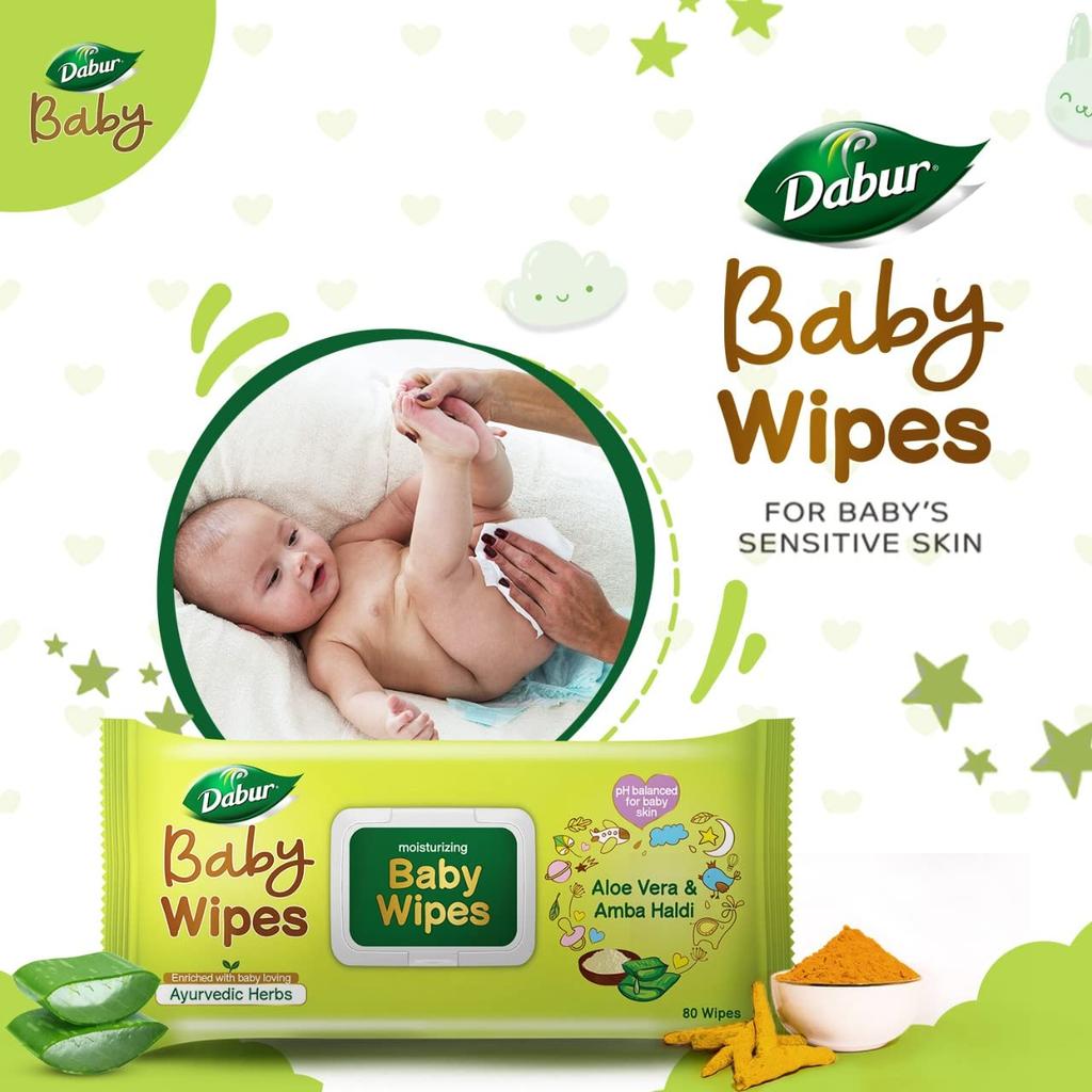 Dabur Babytücher: Weiche, feuchtigkeitsspendende Feuchttücher, angereichert mit babyfreundlichen ayurvedischen Kräutern – 80 Tücher x 6er-Pack