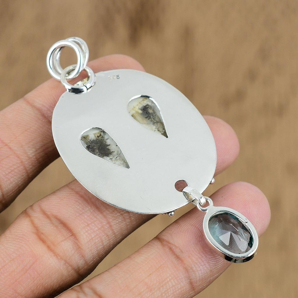 St Patrick Day Deal 925 Silver Natural Howlite Swiss Blue Topaz Pendant Jewelry