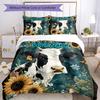 3pcs Custom Name Cow Portrait Flowers Bedding Set Printed Bedding Set Duvet Cover Closure Includes 1 Duvet Cover & 2 Pillowcases Bedroom Decor