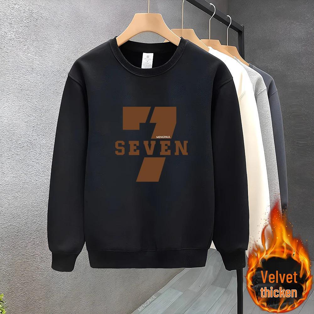 Men's 2025 Stylish Thickened Round Neck Printed Pullover, Long Sleeve, No Hood