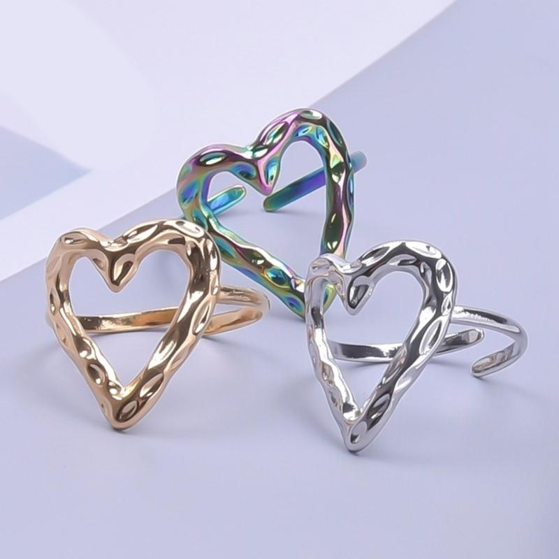 Adjustable Heart Shaped Rings Jewelry Stainless Steel Sweetheart Rings Open Adjustable Rings Jewelry for Fashionistas