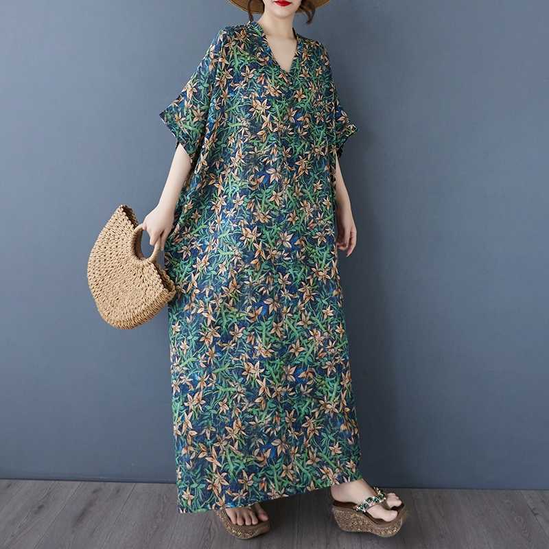 Women's Vintage Long Dress with Cotton and Linen Patterns