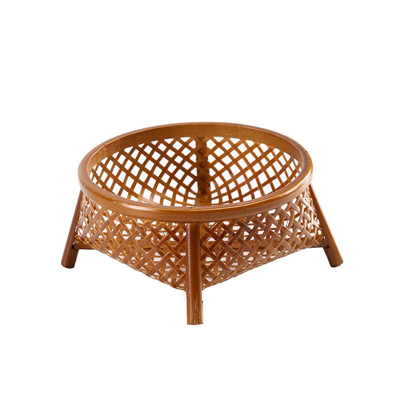 Handwoven Bamboo Fruit Basket with Lacquer Rim, Vintage Snack Box for Tea Parties, Round Storage Holder for Nuts