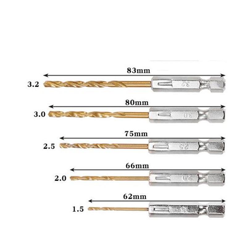13Pcs HSS Aço de alta velocidade Titânio revestido Broca Bit Set 1/4 Hex Shank 1.5mm-6.5mm Hexagonal Handle Twist Broca