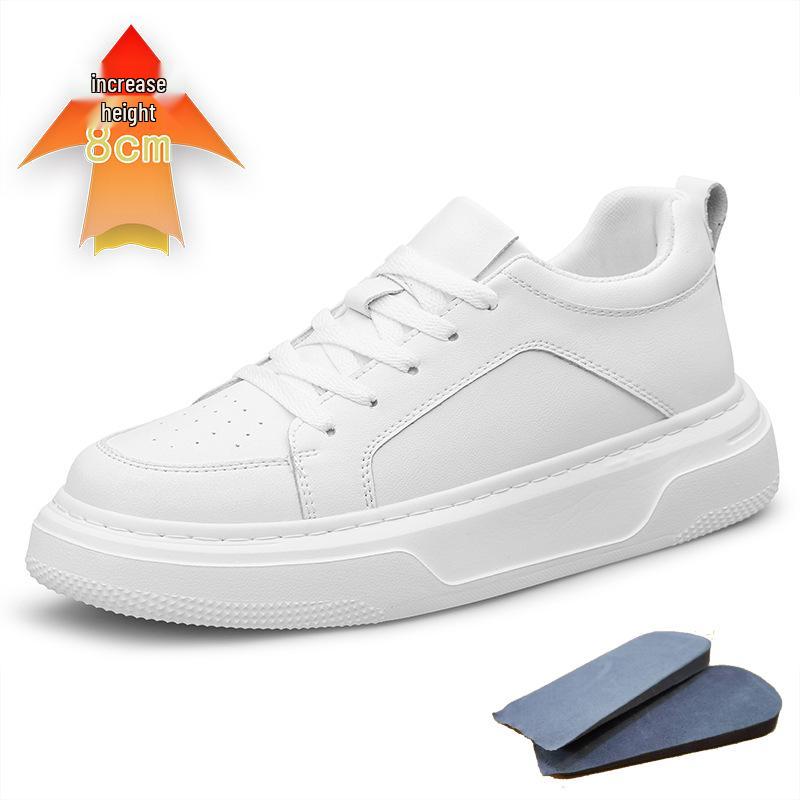Men's Height-Boosting Low-Top Cowhide Sneakers - Thick Sole, Casual & Running Shoes (White)