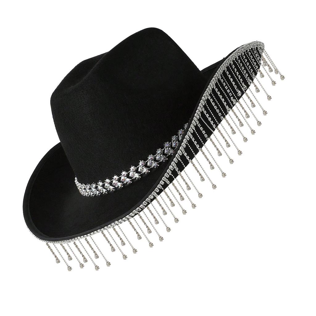 Rhinestones Tassels Hat Fashionable Western Hat Denims Hat Wild Western Hat for Stylish Men and Women