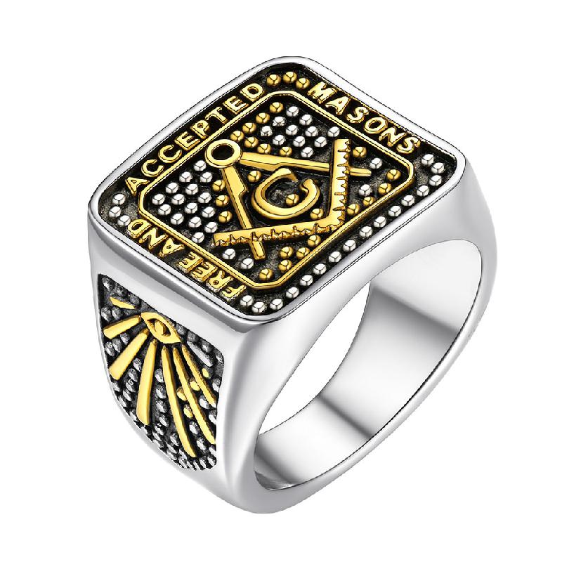 Масонские кольца для мужчин Женщин Нержавеющая сталь Размер 7-14 Квадратные 3D Череп Печатки Символ масона Масонские украшения Подарок 7