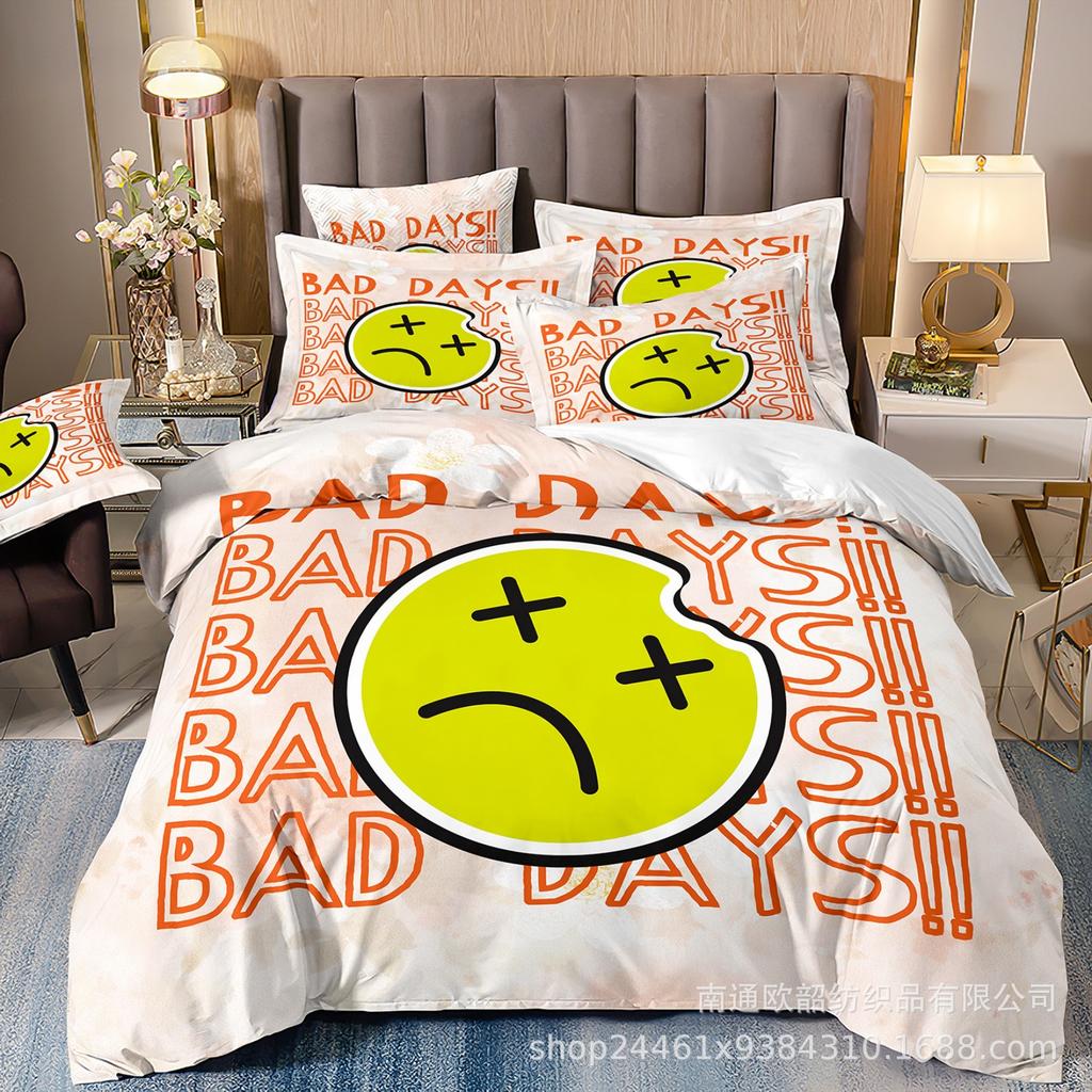 Heiß verkaufte 3D Digitaldruck Hip-Hop Graffiti Smiley Gesicht Bettwäsche Kissenbezug Bettbezug Dreiteiliges Set