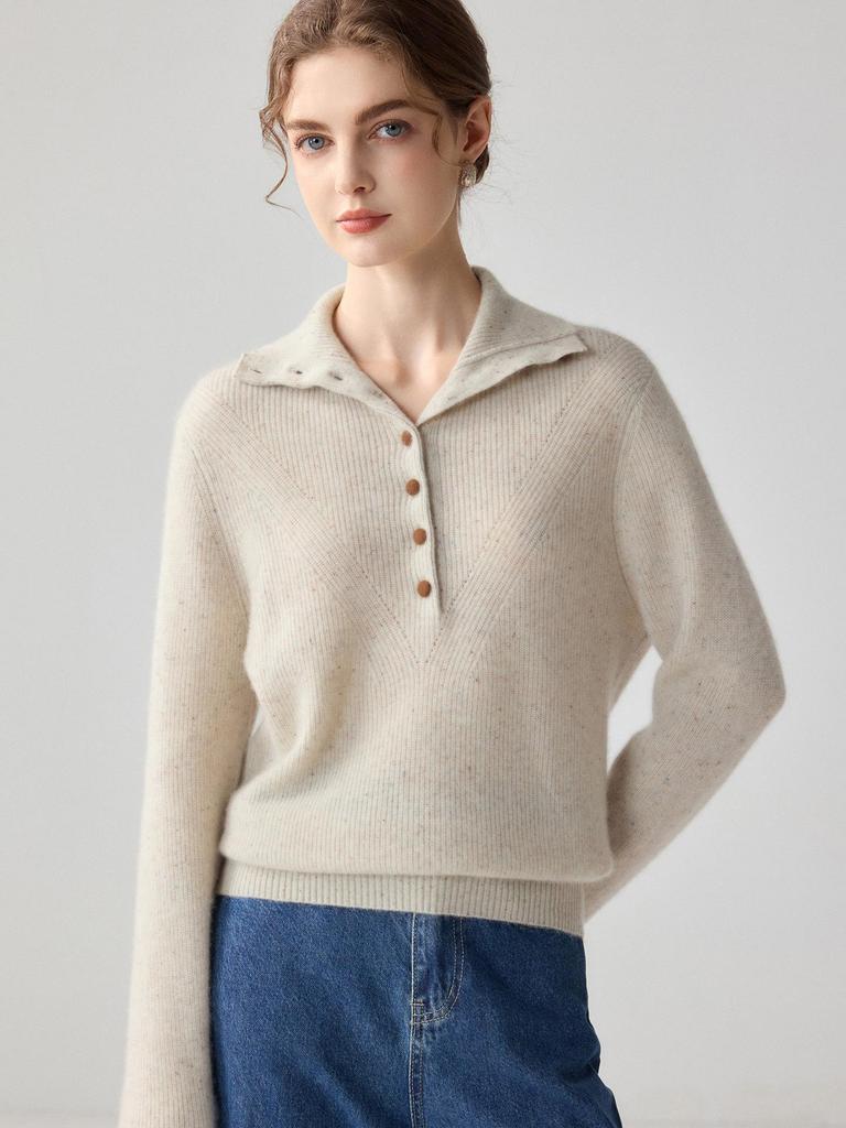 Versatile Slimming Women's Cashmere Button-Up Sweater - Soft, Skin-Friendly Loose Knit Top.