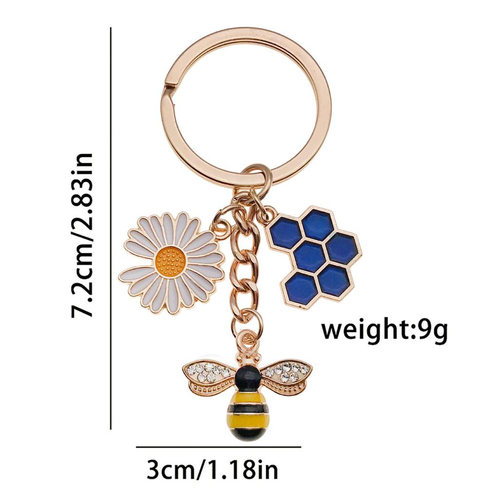 Personalized Pearl Bee & Sunflower Honeycomb Keychain Charm