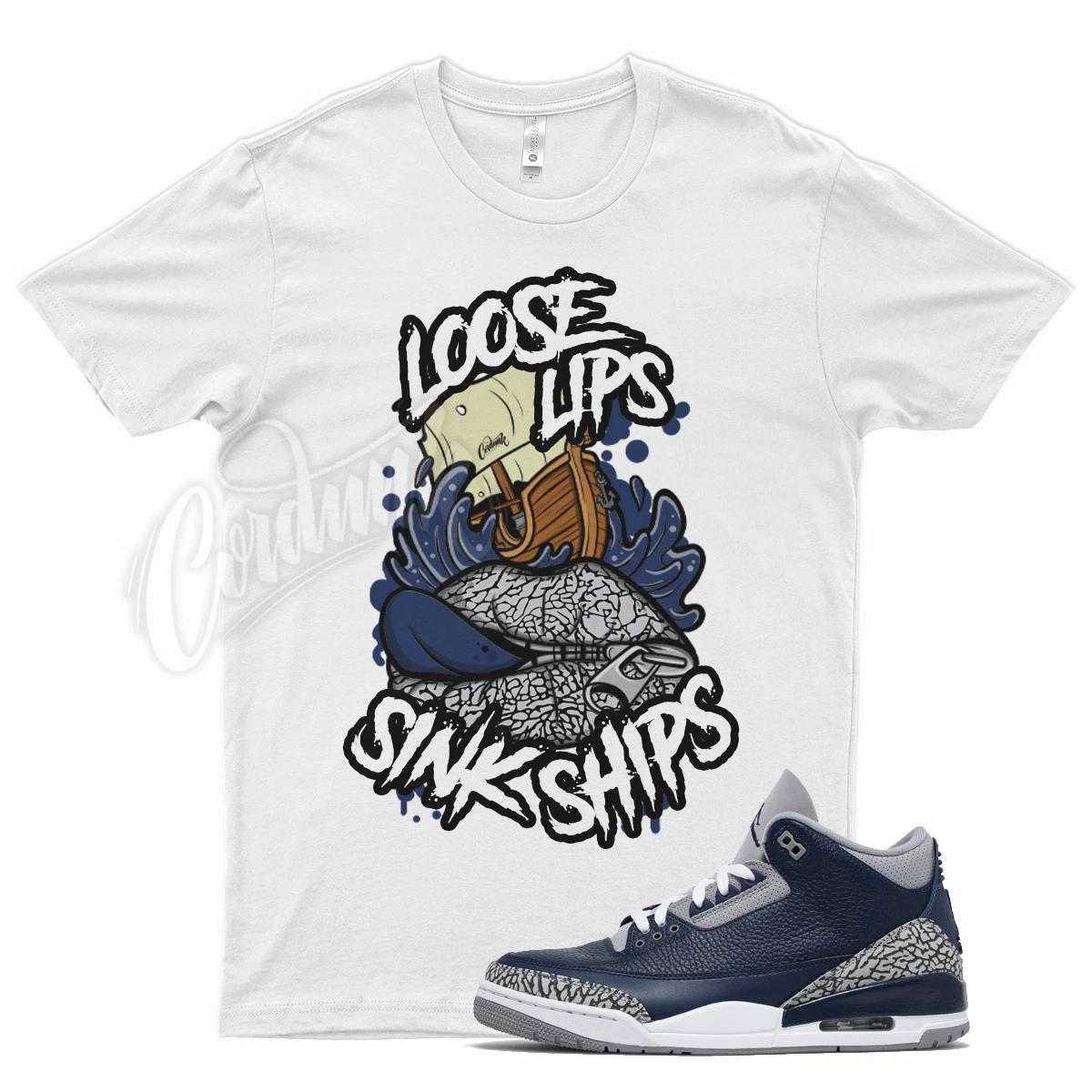 

White LOOSE LIPS T Shirt for J1 3 Georgetown Midnight Navy Cement Grey 2XL