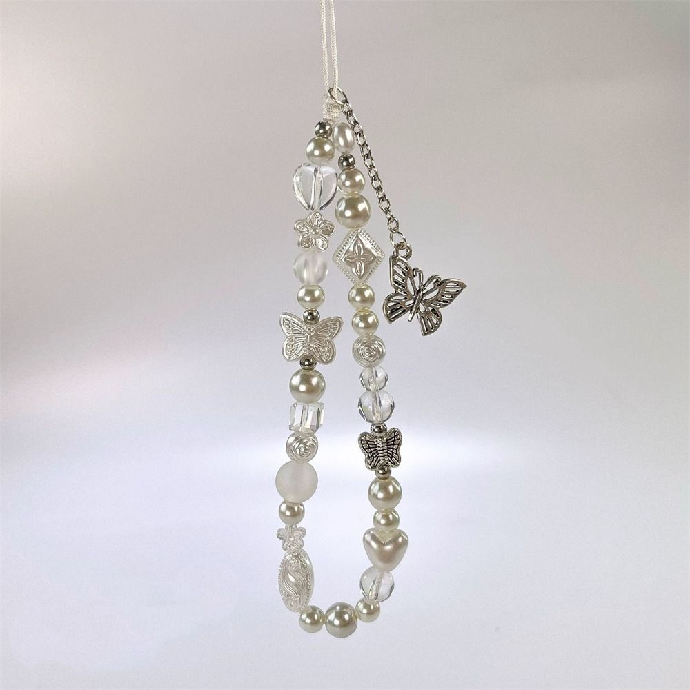 Y2K Silver Phone Lanyard Sweet Girl Beads Phone Chain Cell Phone Strap  Bracelet Keychain