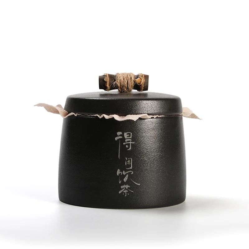 Ceramic Moisture-proof Sealed Tank Tea Caddy Organizer Home Storage Tank retro black ceramic moisture-proof sealed jar Tea Can