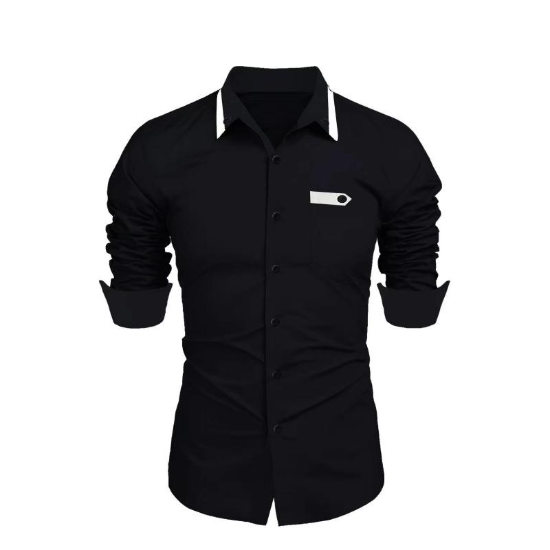 

New Spring Autumn Men s Shirts Casual Business Fashion Trendy Long Sleeve Tops S чорний