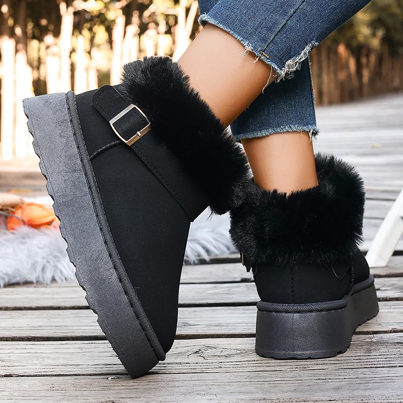 Fashion Fluffy Fur Platform Snow Boots Women 2025 Fashion Buckle Short Plush Ankle Boots Woman Comfortable Thick Sole Warm Winter Shoes
