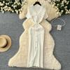 Elegant small fragrant style retro V-neck metal single-breasted buckle slim and thin temperament hip-wrapped knitted dress spring