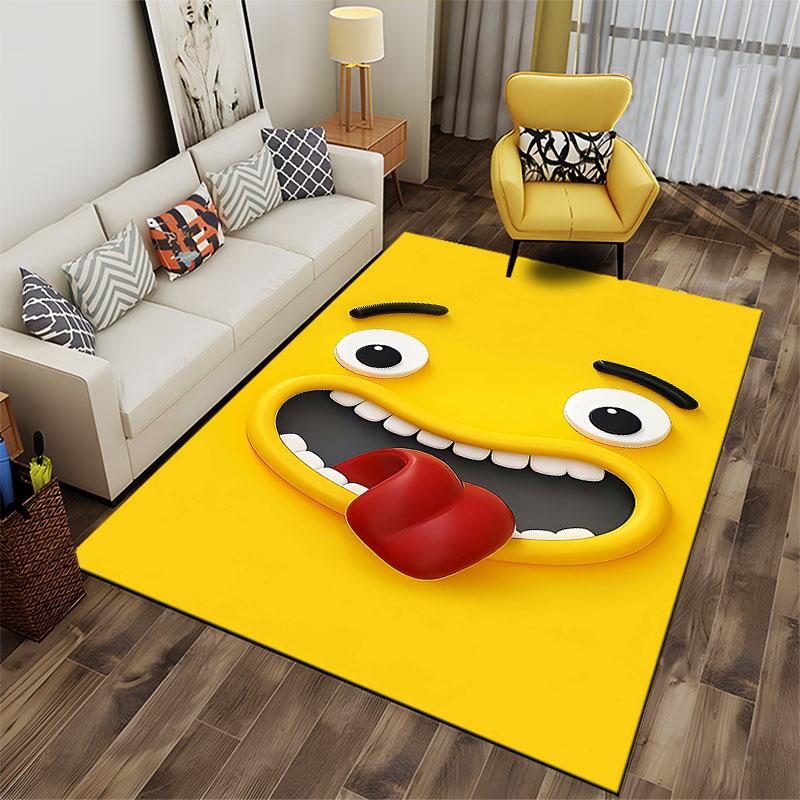 Playful Yellow Face Carpet Suitable As a Non-slip Mat for the Living Room or Bedroom Sofa
