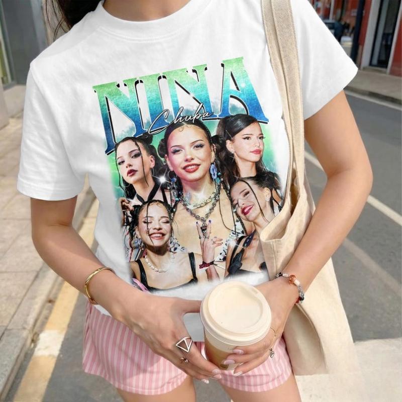 Nina Chuba Vintage 90er Jahre Fotocollage T-Shirt Deutscher Rapper Nina Chuba Grafik Kurzarm Rundhals T-Shirt Retro Musikfan Lässiges Sommer Oberteil für Männer Frauen