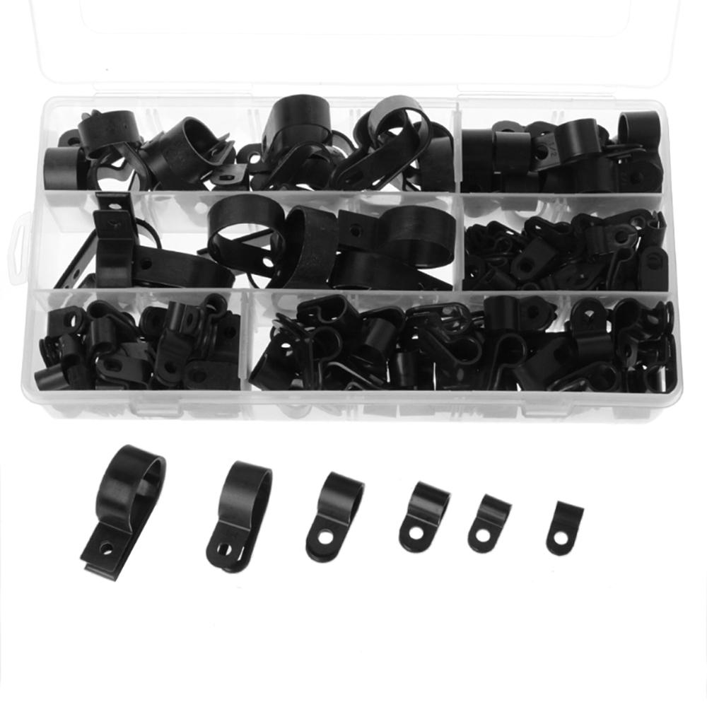 Nylon-Draht-Klemmen 200 Stück – P-förmige Kabelclips In 6 Größen, Für Auto, Audio, Schläuche & Elektronik, In Transparente Box