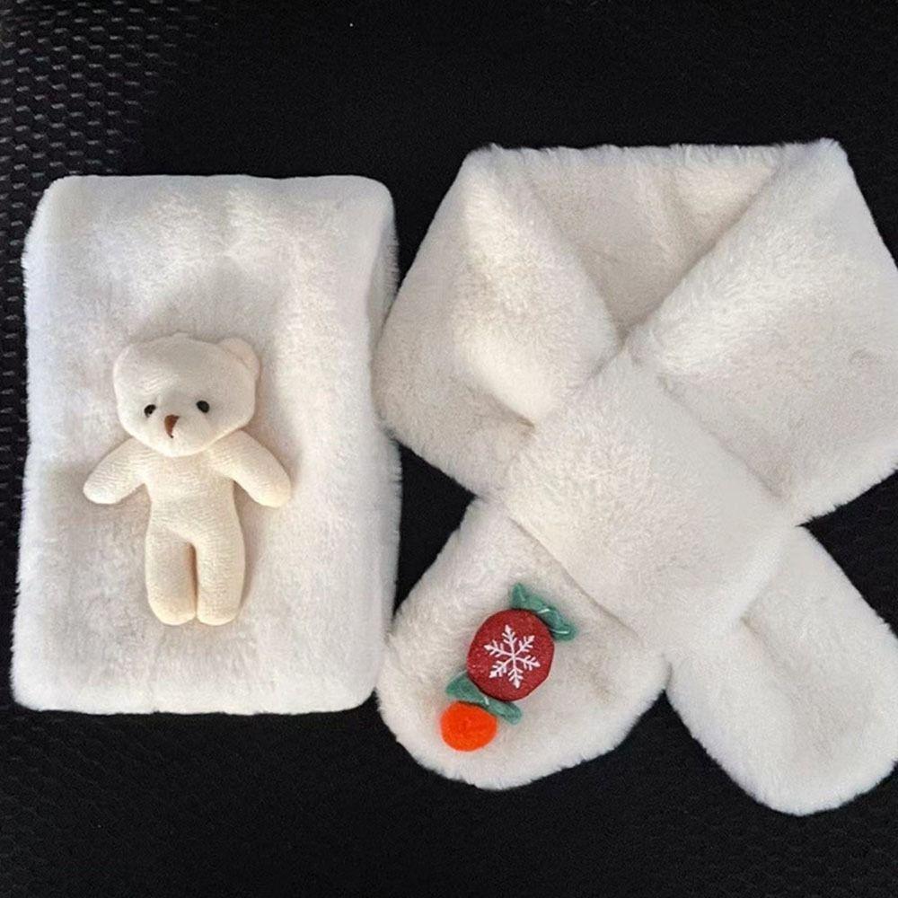 Plush Solid Color Shawl For Female Neckerchief Wrap Neck Warmer Cross Scarf Plush Scarf Warm Scarf