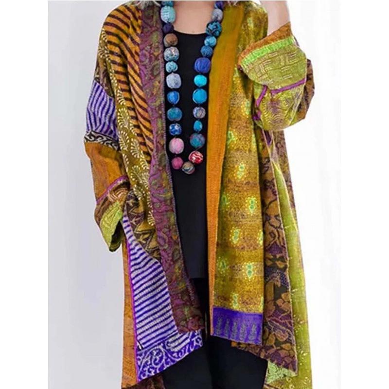 Women's Cardigans Pockets Sweater Vintage Casual Tribal Pattern Streetwear Winter Outerwear Loose Clothing Customized Tops