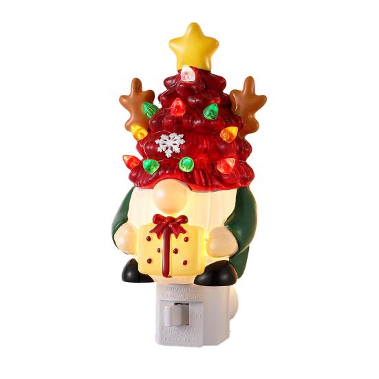 Yousheng Christmas Gnome Night Light Resin Faceless Dwarf Xmas Tree LED Night Light with Multicolor Bulbs And On/Off Switch for Home Bathroom Bedroom