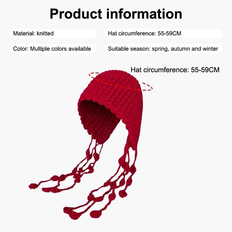 Autumn And Winter Warm Wool Hat Hand-Woven Hollow Bag Hat Women'S Ethnic Style Fringed Ear Protector Knitted Hat