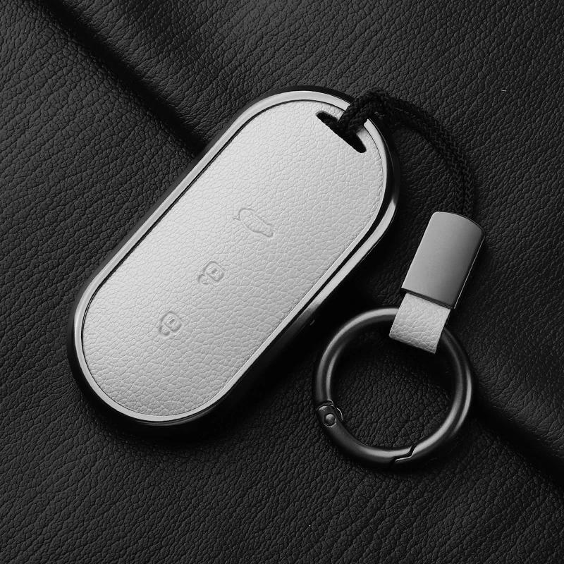 Aluminum Alloy Goatskin Car Key Case Cover For Huawei Aito M5 M7 Car Key Case Protect Fob