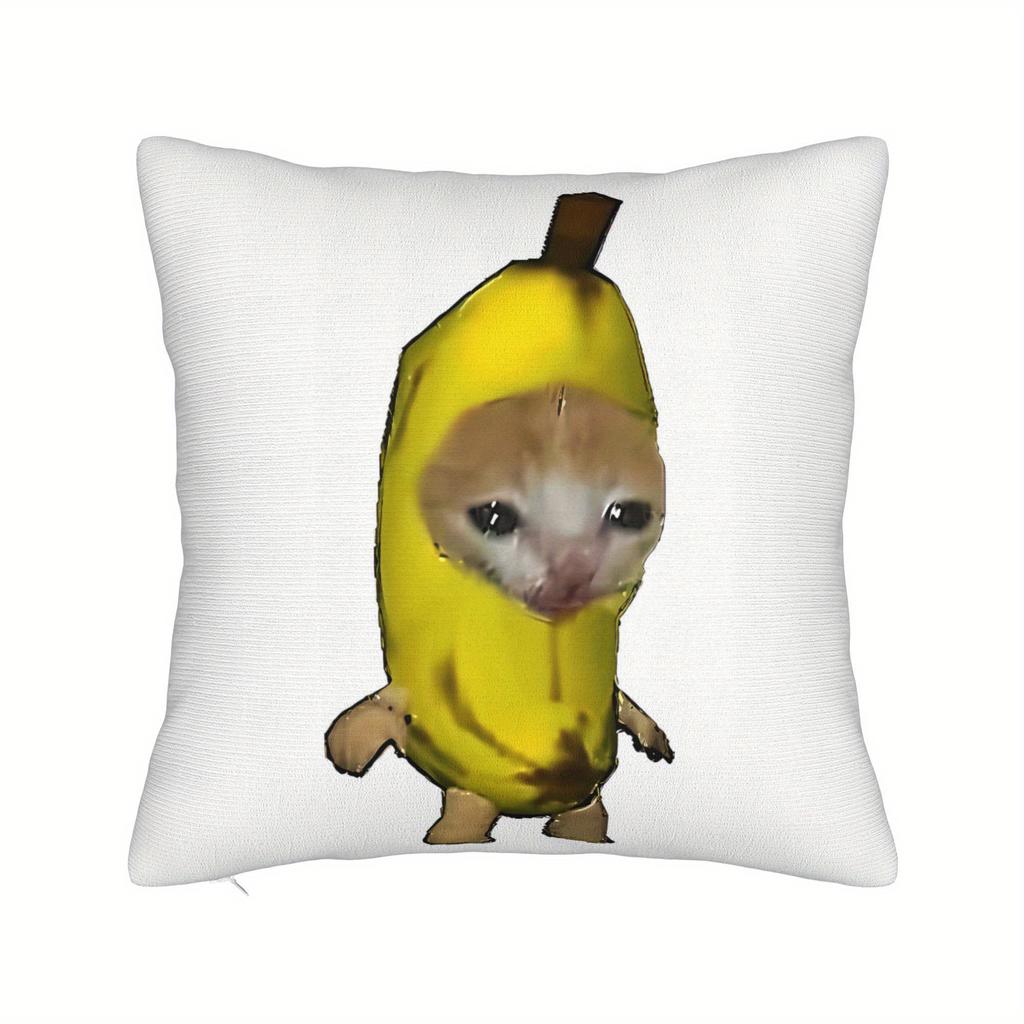 1pc Pillowcase, Cute Cat Pattern Banana-Shaped Pillow Cover - Features an adorable cartoon cat design with zipper closure, made of soft and smooth pol