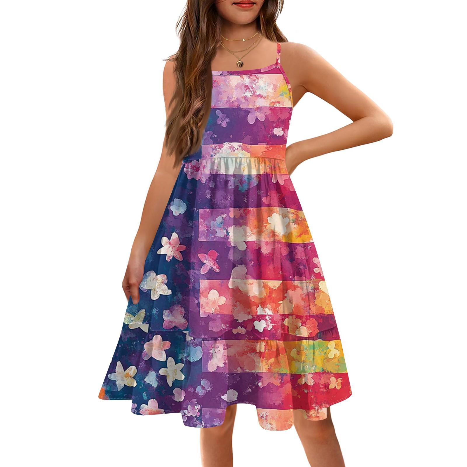 

Летнее детское платье без рукавов для девочек, милое повседневное платье принцессы на День независимости 140