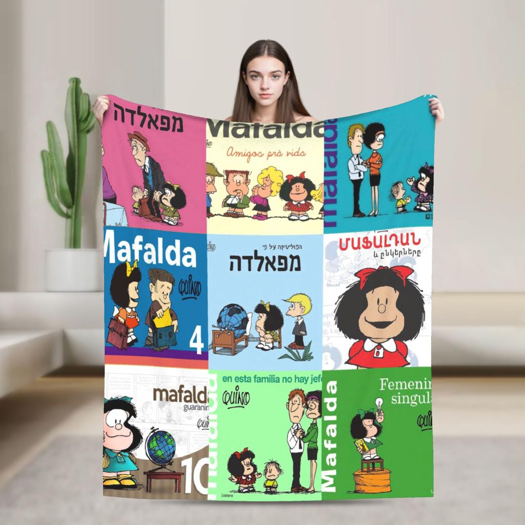 Mafaldas Knitted Blankets Amine Cartoon  Flannel Throw Blanket Bedding Couch Decoration Lightweight Bedspreads
