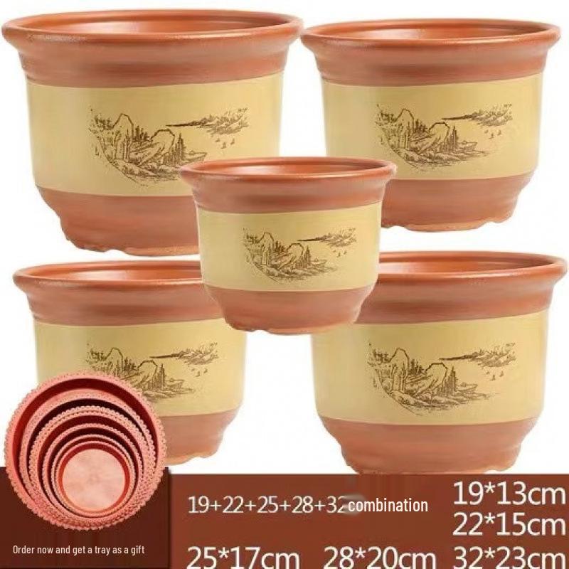 Extra Large Ceramic Clivia Terracotta Flower Pot - Breathable Purple Clay Bonsai Planter with Free Shipping