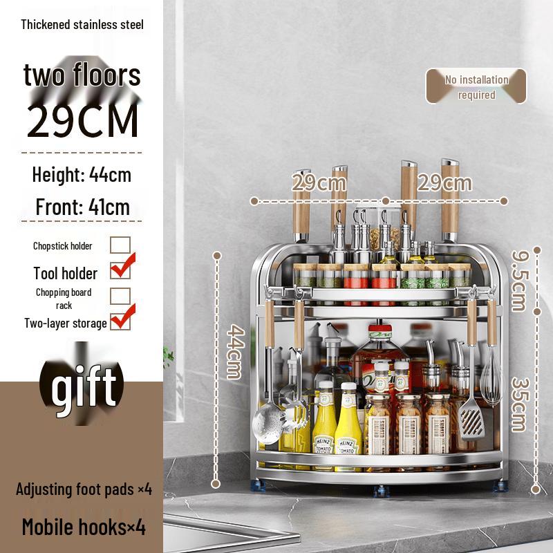 Handon Stainless Steel 2-Tier Corner Spice Rack with Knife Holder